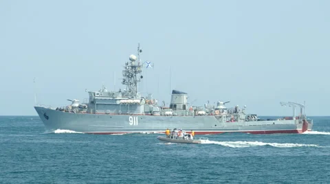 Russian minesweeper on the high seas Stock Footage 66786103