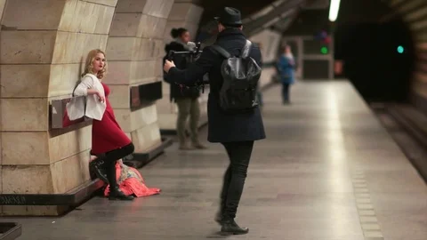 Russian Model Posing in the Metro Stock Footage 73027913