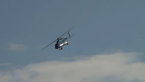 Russian multi-purpose Mi-38 helicopter will perform right turn with climb. Stock Footage 107584319