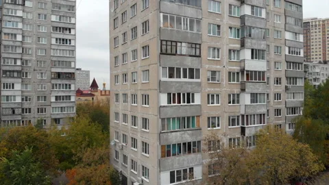 Russian multi-storey building grey house drone close up shot Stock Footage 162170305