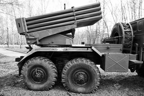 Russian multiple launch rocket system based on the army truck Stock Photos