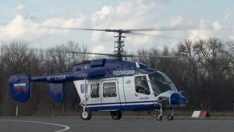Russian multipurpose helicopter Ka-226 prepares for takeoff. Close-up. Stock Footage 139398988
