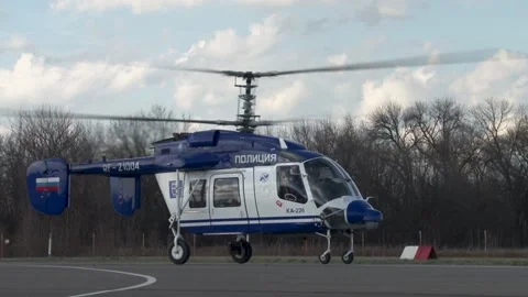 Russian multipurpose helicopter Ka-226 lands on concrete runway. Stock Footage 139684924