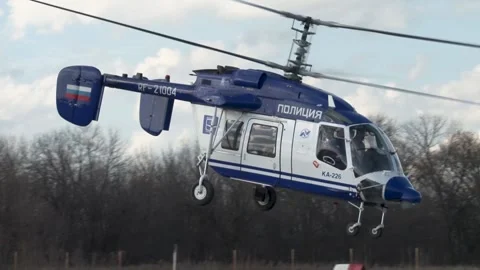 Russian multipurpose helicopter Ka-226 takes off and flies. Close-up. Stock Footage 139761339
