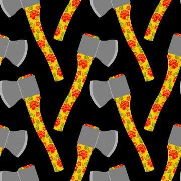 Russian national Axe seamless pattern. Edged weapons with national flower pat Illustration