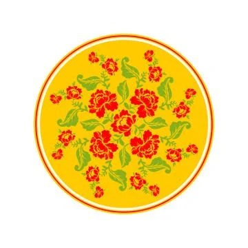 Russian national pattern Hohloma. Retro Floral ornament. Round decorated dish Stock Illustration