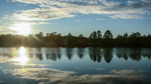 Russian nature. Clouds reflected in the river. River clouds forest timelapse Stockbeeldmateriaal 87565481