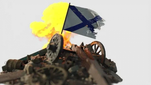 Russian Navy Andreevsky FLAG with explosion in alpha channel. Stock Footage 168702142