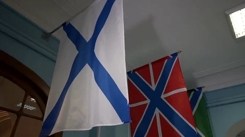 The Russian Navy Ensign , also known as the St Andrews's flag. Stock-Footage 82276629