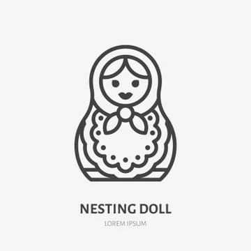 Russian nesting doll flat line icon. Vector thin sign of happy babushka Stock Illustration