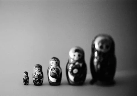Russian nesting dolls, b&amp;w. 库存照片