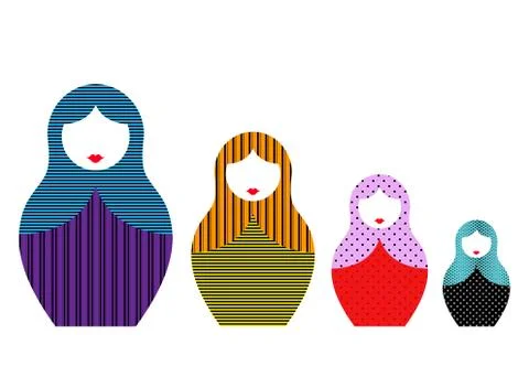 Russian nesting dolls matrioshka, set icon colorful symbol of Russia, isolated Illustrazione stock