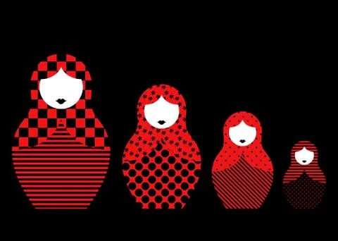 Russian nesting dolls matrioshka, set icon black and red symbol icon Stock Illustration