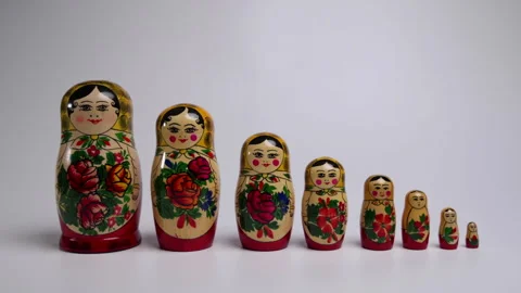 Russian Nesting Dolls on a White Background Slow push In Video stock 281968195