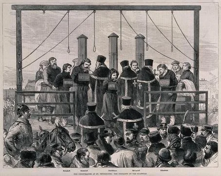 Russian Nihilists are given the last rites before their execution at the sc.. Stock Illustration