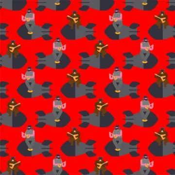 Russian Nuclear weapons background. Russian bear and bomb pattern seamless. B Illustrazione stock