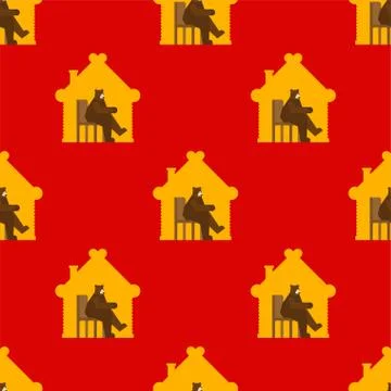 Russian Nuclear weapons background. Russian bear and bomb pattern seamless. B Stock Illustration