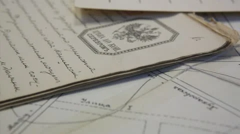 Russian old document with a stamp Stock Footage 12544130