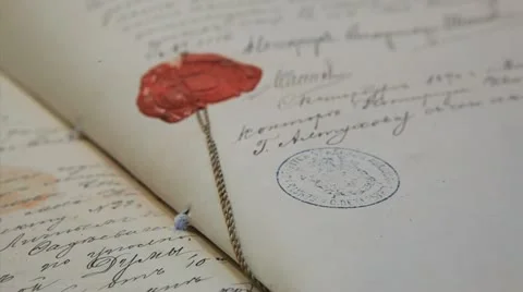 Russian old document with a wax seal 1 Stock Footage 12544237