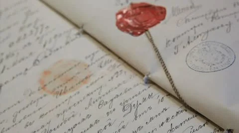 Russian old document with a wax seal 3 Stock Footage 12544401