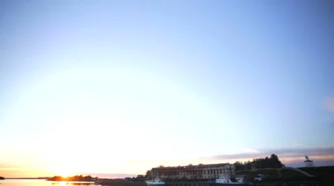 Russian Orthodox Solovetsky Monastery and Konstantin Chapel on sunset. Stock Footage 64929727