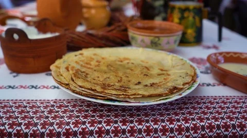 Russian pancakes Stock Footage 108179896