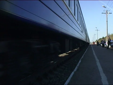 Russian passenger train pass by Stock Footage 650688