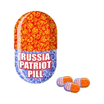 Russian patriotic pill. Capsule with national traditional ornament. Folk medi Stock Illustration
