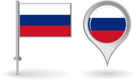 Russian pin icon and map pointer flag. Vector Stock Illustration