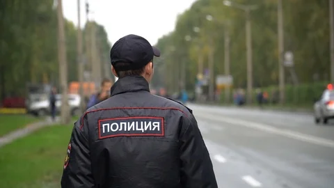 Russian policeman in uniform. View from back Stock Footage 116773130