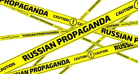 Russian propaganda. Caution. Yellow warning tapes Stock Illustration