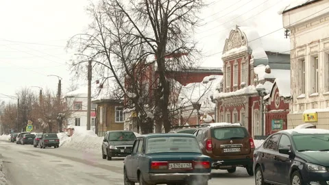 Russian provincial town in winter during the day Video stock 160215892
