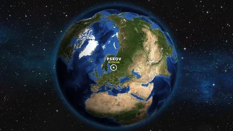 RUSSIAN PSKOV ZOOM IN FROM SPACE Stock Footage 115847130