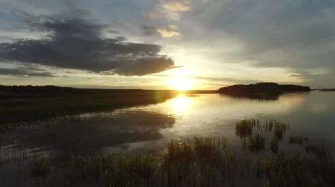 Russian river aero sunset 動画素材 53278829