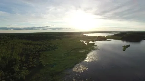 Russian river aero sunset Stock Footage 53278881