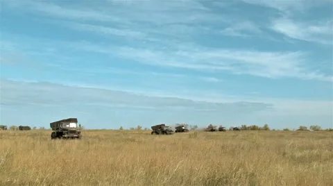 Russian rocket launch system Grad shoots Video stock 65286193