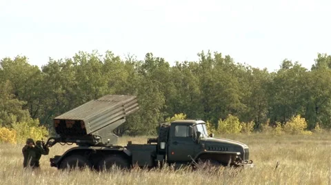 Russian rocket launch system Grad shoots Stock Footage 65287208