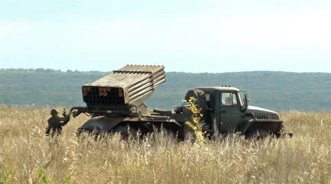 Russian rocket launch system Grad shoots Stock Footage 65287214