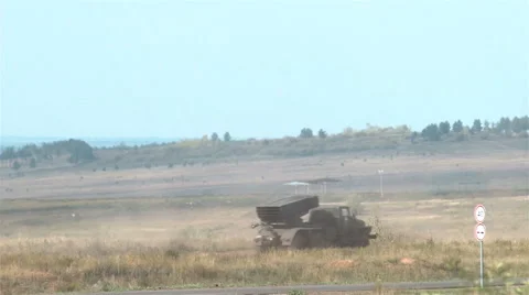 Russian rocket launch system Grad shoots Stock Footage 65290785