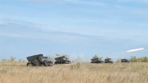 Russian rocket launch system Grad shoots Stock Footage 65290826
