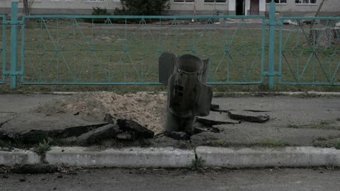 Russian rocket stuck in asphalt Stock-Footage 195615987