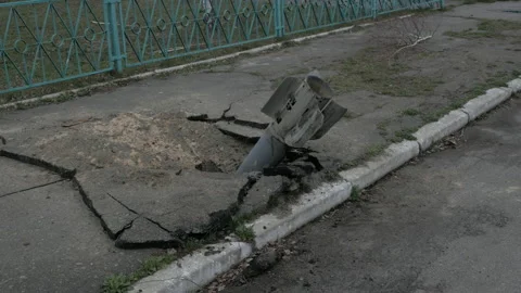 Russian rocket stuck in asphalt Stock-Footage 195616064