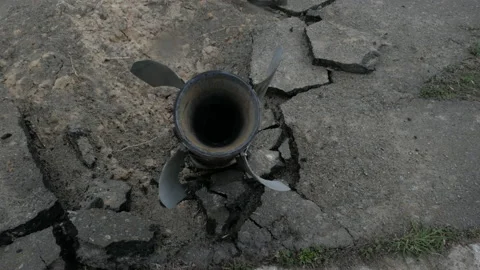 Russian rocket stuck in asphalt 스톡 동영상 195630479
