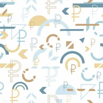 Russian rouble icon vector geometric seamless background Stock Illustration