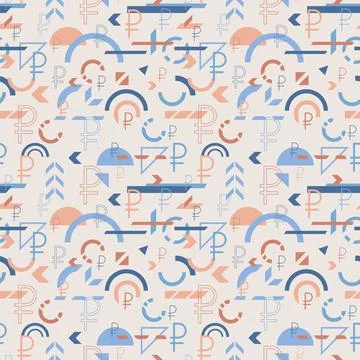 Russian rouble icon vector geometric seamless background Stock Illustration