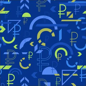 Russian rouble icon vector geometric seamless background Stock Illustration