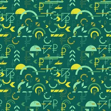 Russian rouble icon vector geometric seamless background Stock Illustration