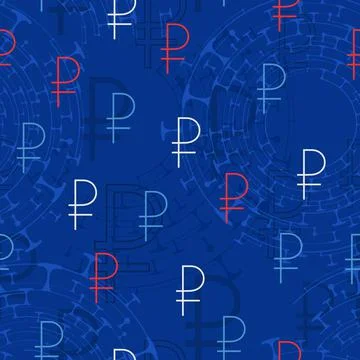 Russian rouble icon vector geometric seamless background Stock Illustration