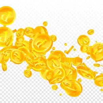 Russian ruble coins falling. Ecstatic scattered RUB coins. Russia money Stock Illustration