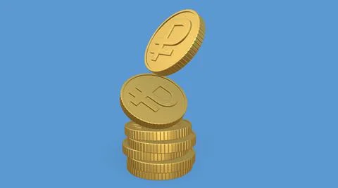 Russian ruble currency symbol with a stack of coins. 3D-Rendering 스톡 일러스트